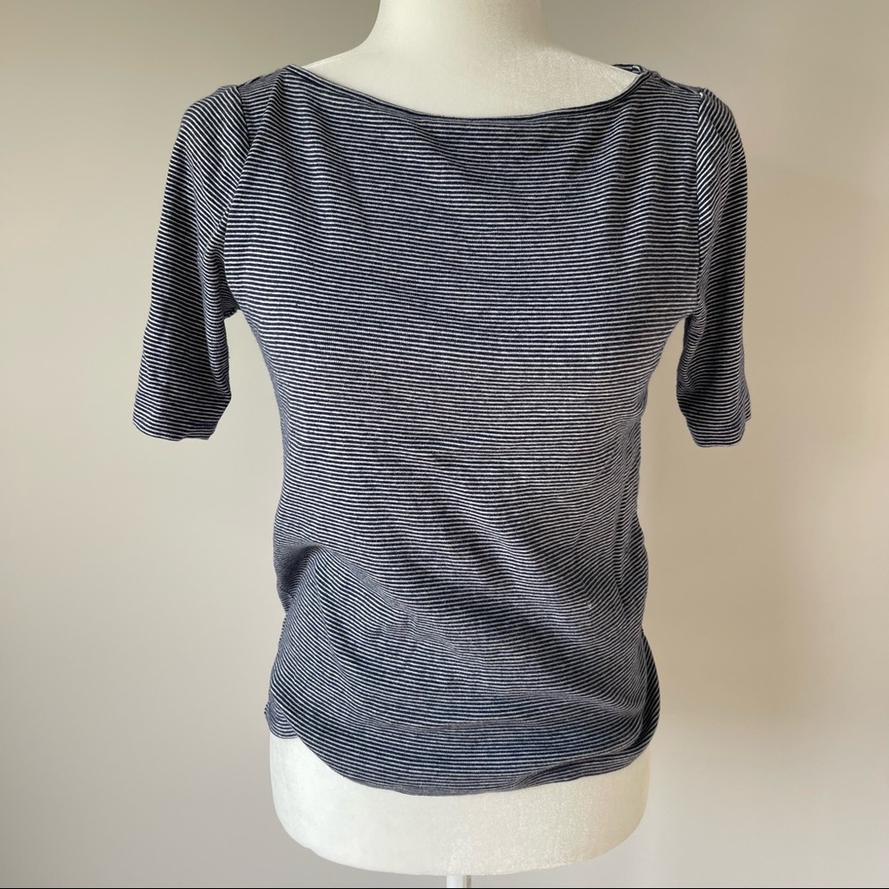 Ann Taylor Boat Neck Striped Short Sleeve Top